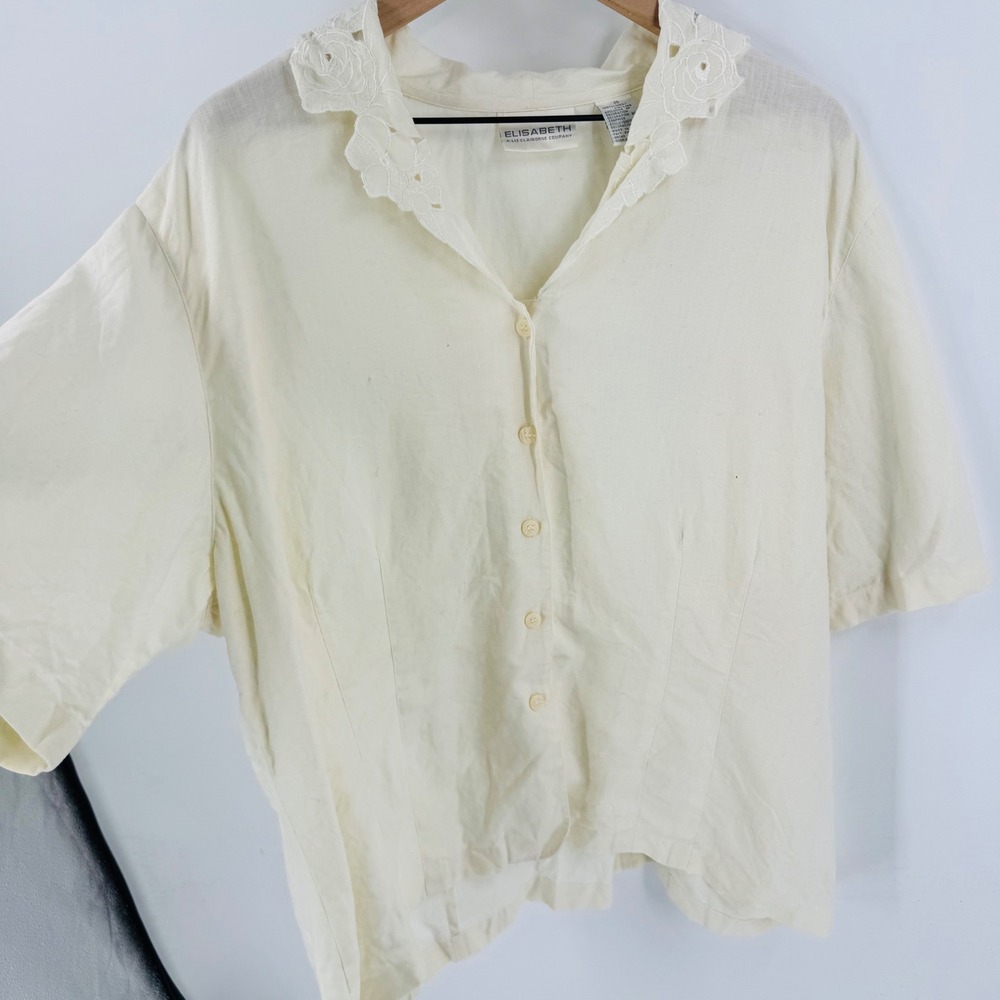 Vintage Elisabeth Liz Claiborne Crisp Linen Top Size 20 Cream Eyelet Coastal